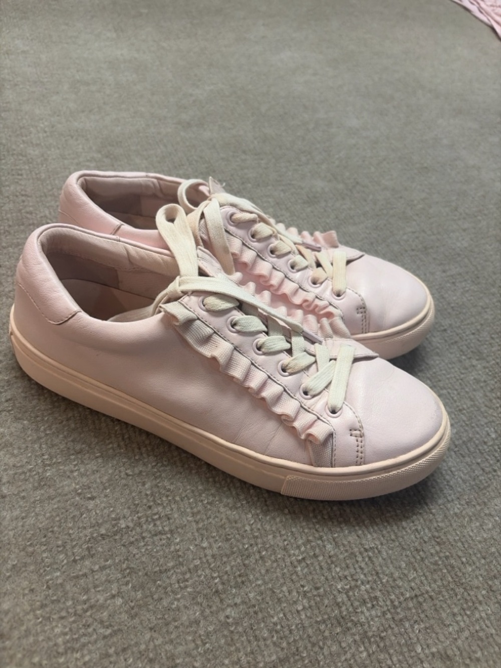 Tory Sport by Tory Burch Pink Ruffle Sneakers Leather Lace Up Women’s Size 8